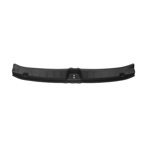 Black curved plastic bumper trim/valance with ribbed texture and two mounting holes at ends for a vehicle part.