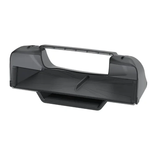 Gray plastic handheld organizer/tray with a top handle and lower storage compartment