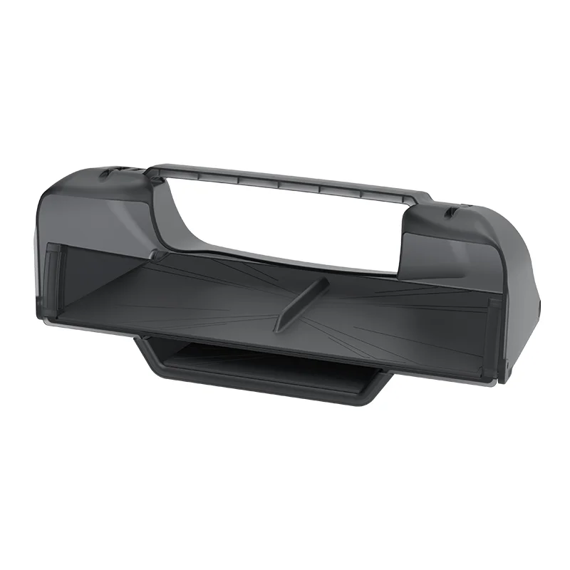 Gray plastic handheld organizer/tray with a top handle and lower storage compartment