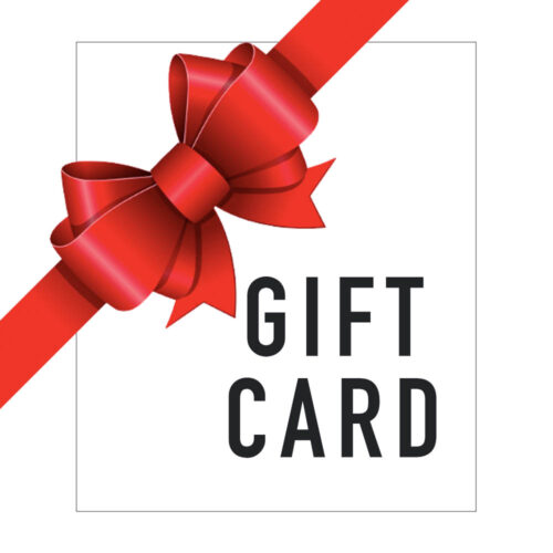 Gift card with a red ribbon and bow diagonally across a white card displaying the text 'GIFT CARD'